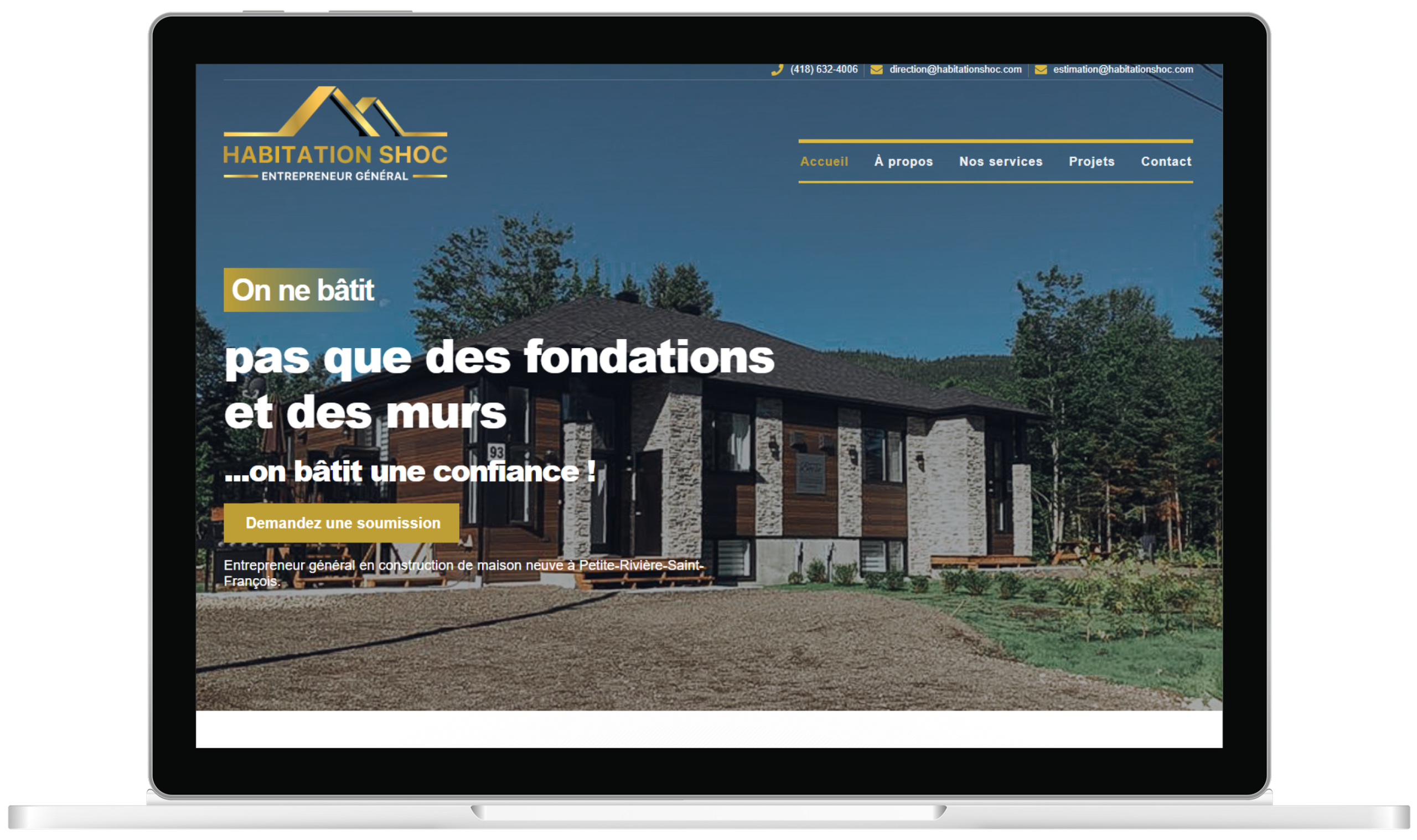Mockup de la page d'accueil en version desktop de Habitation Shoc
