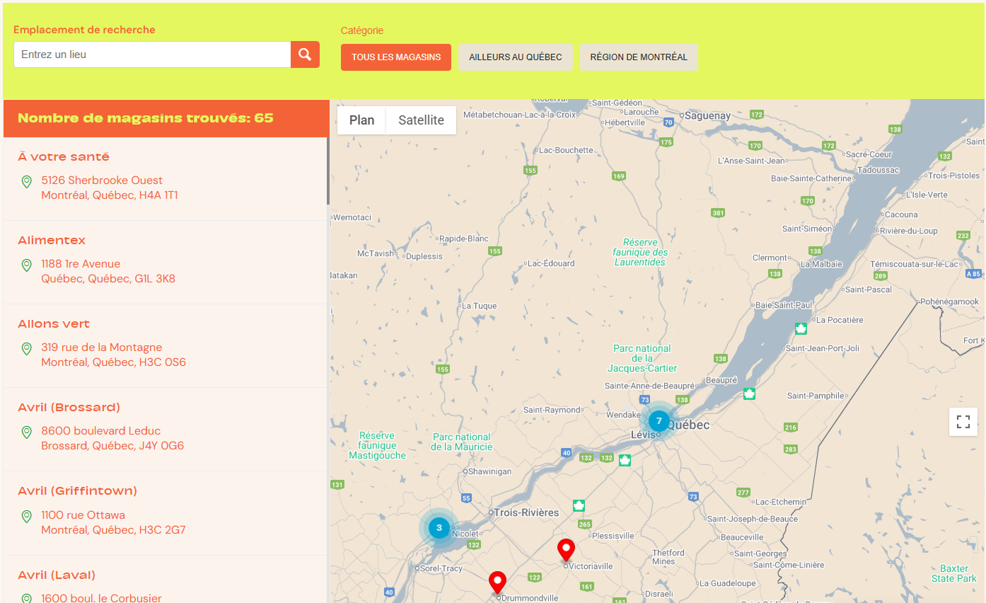 Capture de la carte interactive du site web Hypernature