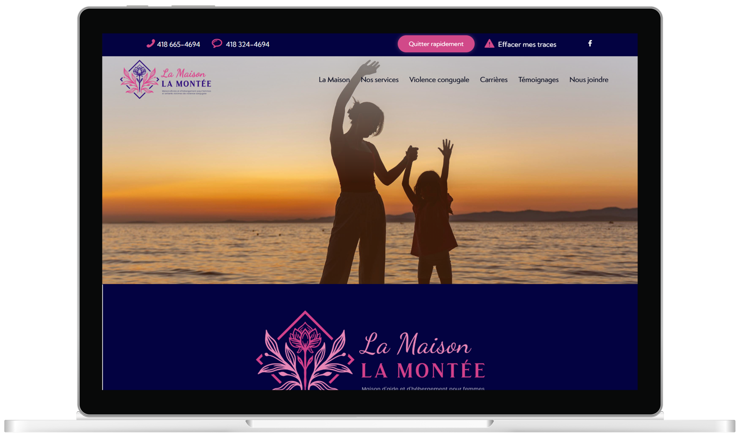 Mockup de la page d'accueil en version desktop de la Maison La Montée