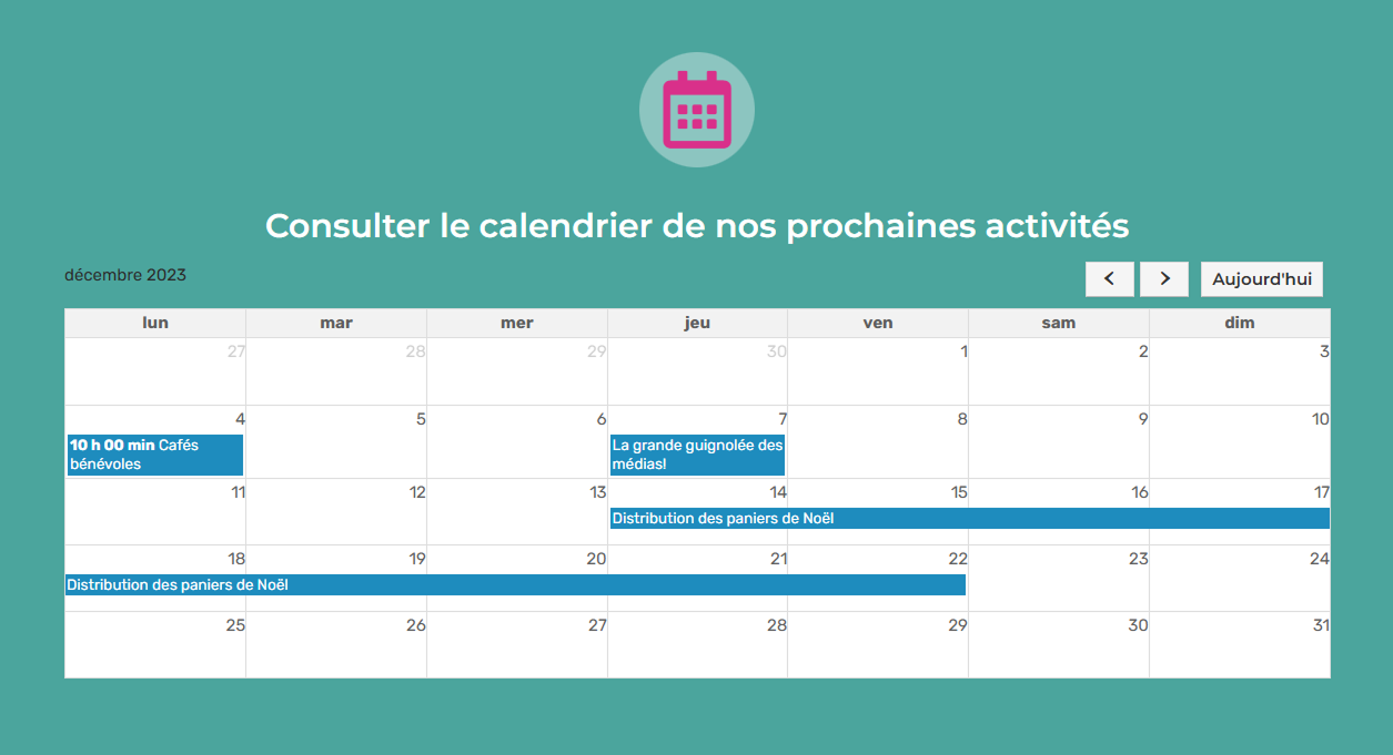 Capture du calendrier du site SACC